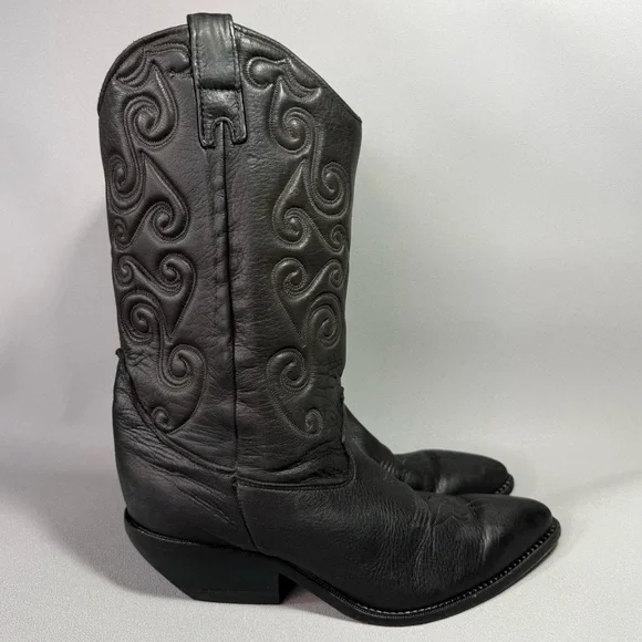 Vintage Zodiac Black Leather Heeled Cowgirl Boots - Picture 3 of 14
